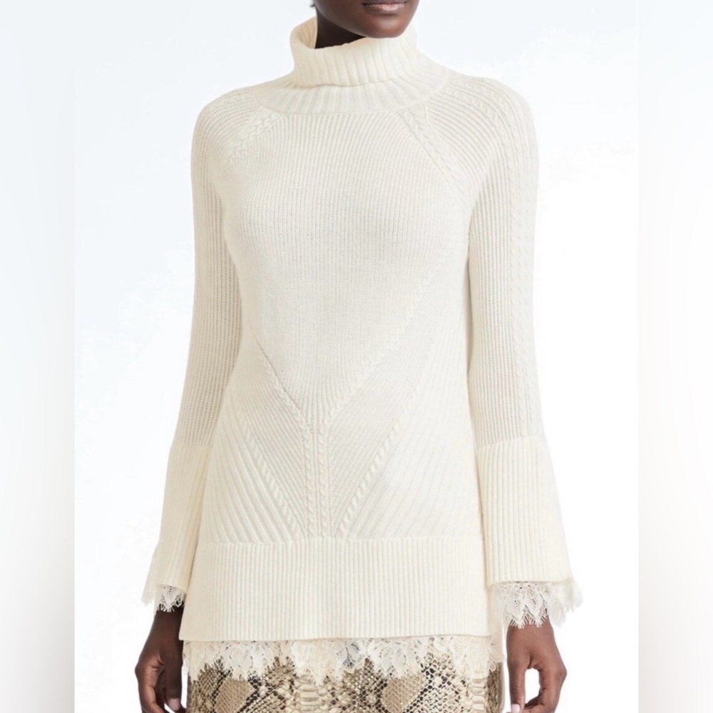 Banana Republic x Olivia Palmero Elegant Knit Lace Turtleneck Sweater Small